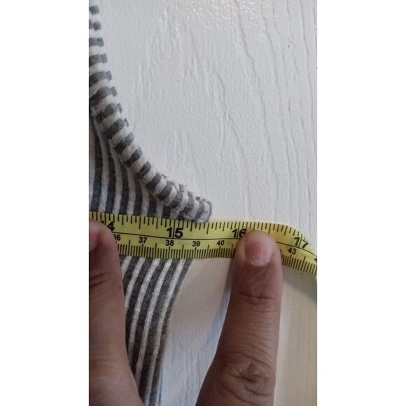 Anthropologie Caution to the the Wind grey and white vertical stripe textured ti - Picture 3 of 5